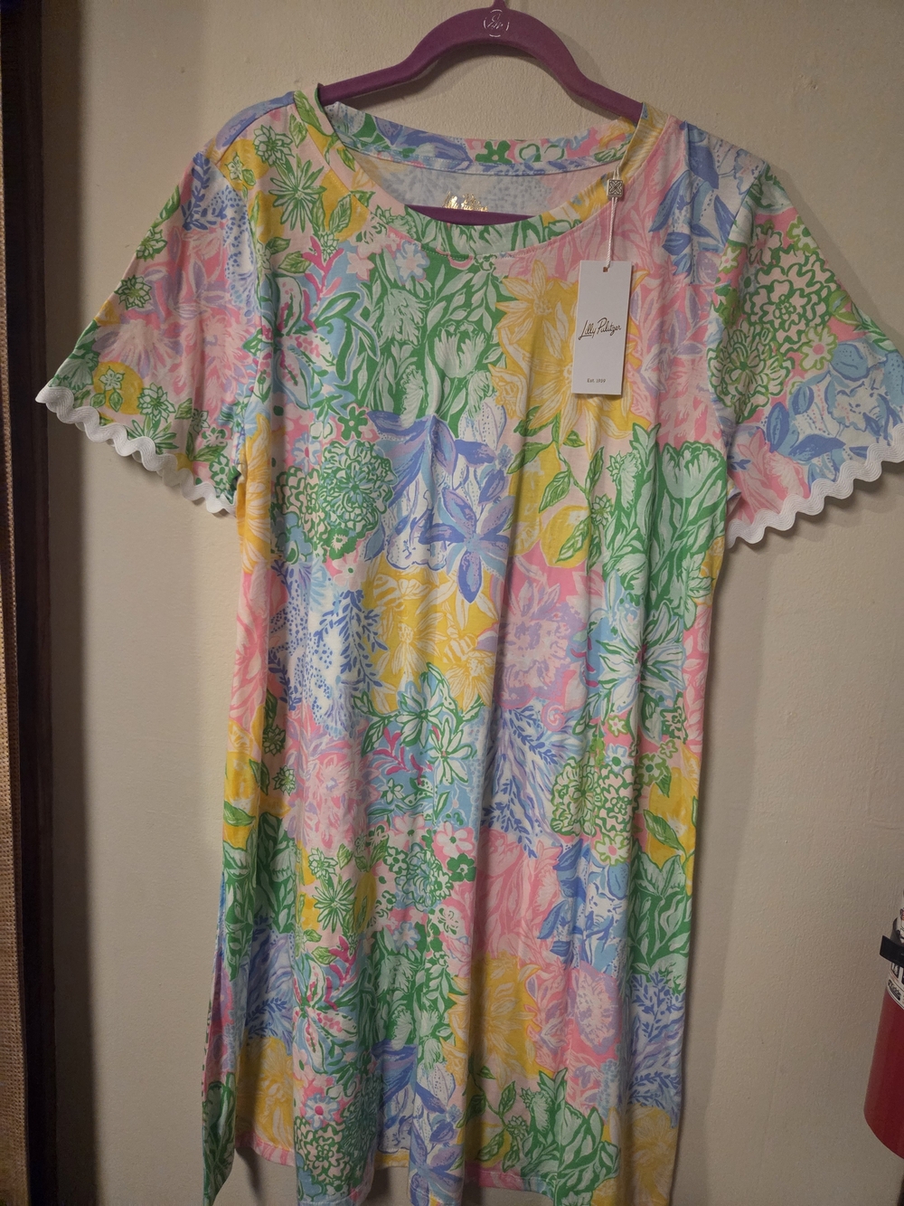 Lilly Pulitzer Short Sleeve Cody Dress Multi Bright Delight Ric Rac Trim sz XL